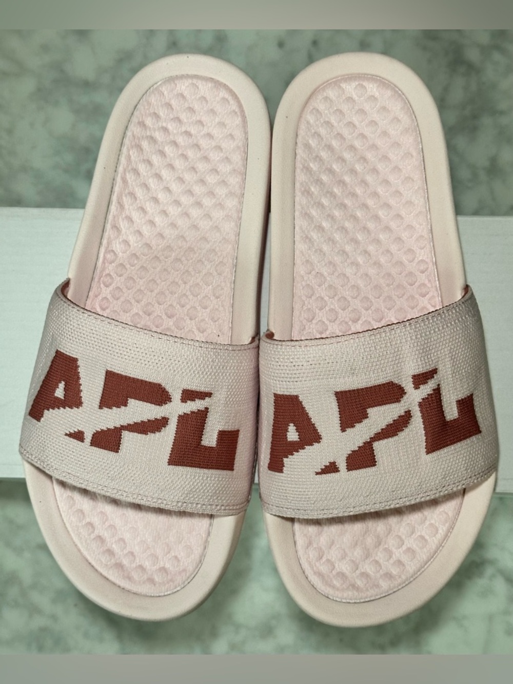 APL TechLoom Slide Bleached Pink Cedar Logo Sandals NWT Size 7